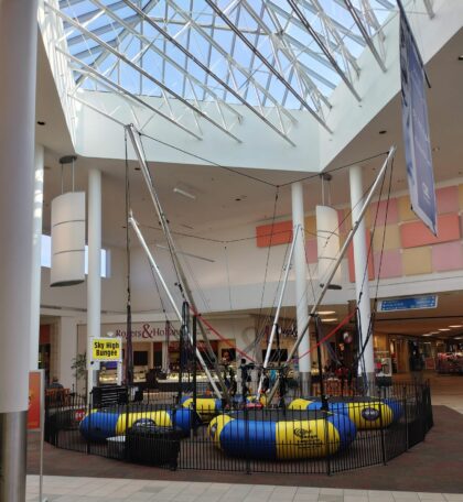 Family entertainment center bungee trampoline equipment located inside Meridian Mall. Great family fun for all!